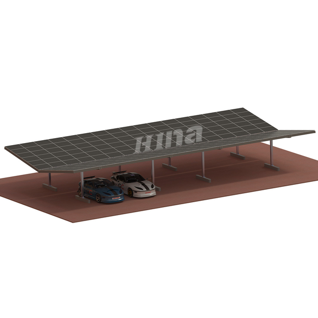 Konstrukcja wiaty betonowej z podwójnym słupkiem. Wsporniki do montażu paneli słonecznych do pakowania samochodów